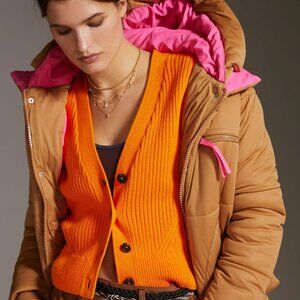 NWOT Anthropologie Avec Les Filles Tan & Pink Colorblocked Puffer Jacket XS